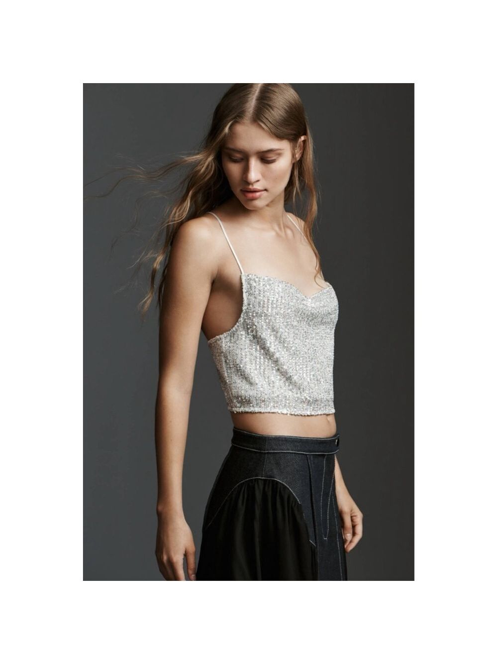 Walter Baker Cynthia Sequin Tank Top Silver/White Size Large NWT